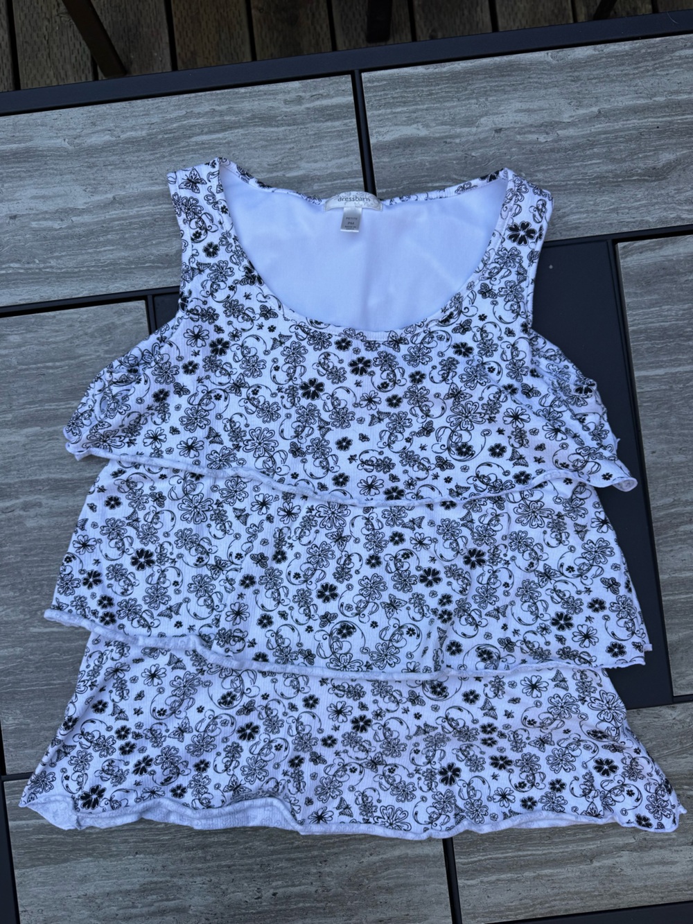 dressbarn White Tank Top with Black Floral Trim